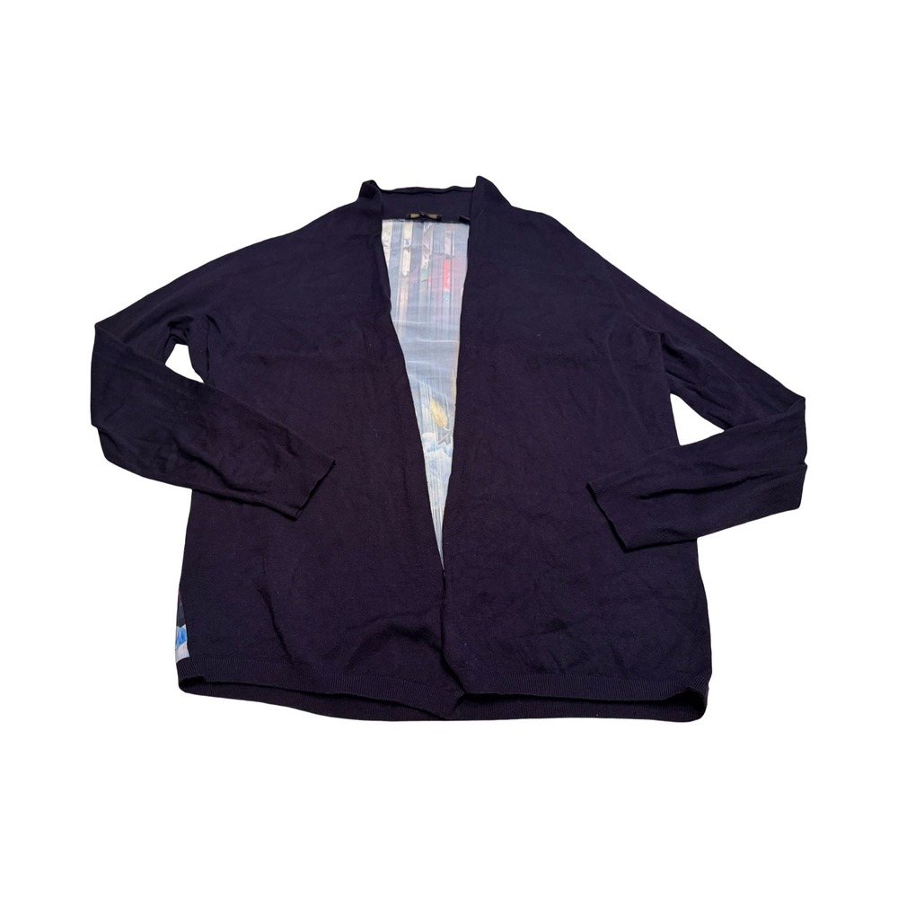 Ted Baker London Rienna Floral Back Open Front Cardigan Navy Purple Size 4‎ L/XL